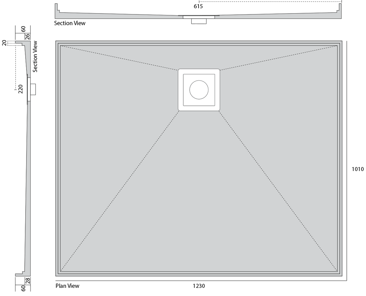 UNIW1210RS Tile Over Shower Tray Rear Grate Timeless Bathroom Supplies