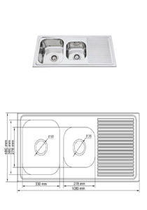 Athens 1080mm 1 & 1/2 Bowl Single Drainer Kitchen Sink