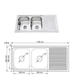 Athens 1180mm Double Bowl Single Drainer Kitchen Sink