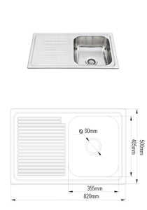 Athens 820mm Single Bowl Single Drainer Kitchen Sink