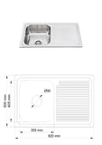 Athens 820mm Single Bowl Single Drainer Kitchen Sink