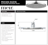 MH14N-SS316 Meir 316 Stainless Steel Outdoor Shower Head