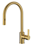 Alessa Gooseneck Pull Out Sink Mixer Brushed Gold - Timeless Bathroom Supplies
