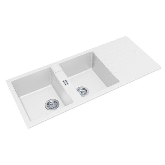 Double Bowl White Granite Top mount/ Undermount Kitchen Sink - Timeless Bathroom Supplies