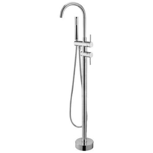 Pentro Brushed Nickel Floorstanding Bath Spout With Mixer & Handheld - Timeless Bathroom Supplies