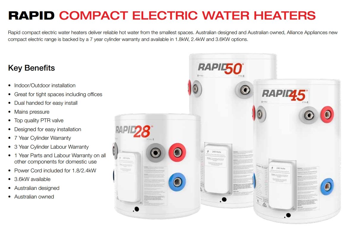 Rapid 45L Compact Electric Water Heaters - Timeless Bathroom Supplies ...