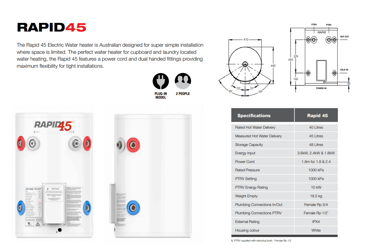 Rapid 45L Compact Electric Water Heaters - Timeless Bathroom Supplies ...