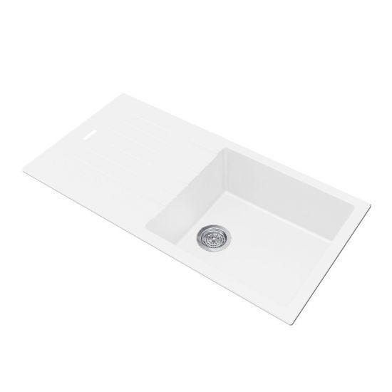 Single Bowl White Granite Top mount/ Undermount Kitchen Sink With Drainer timelessbathroomsupplies 899.00